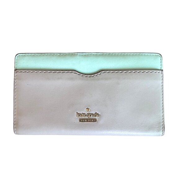 Kate Spade Phillips Road Dara Medium Bifold Clutch Wallet Checkbook Mint/Gray - Picture 1 of 9